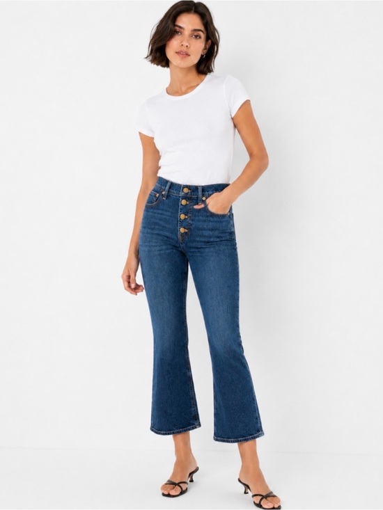 J. Crew Denim - J. CREW Mid Rise Flare Crop 4 Button Fly Denim Blue Jeans Sz. 28